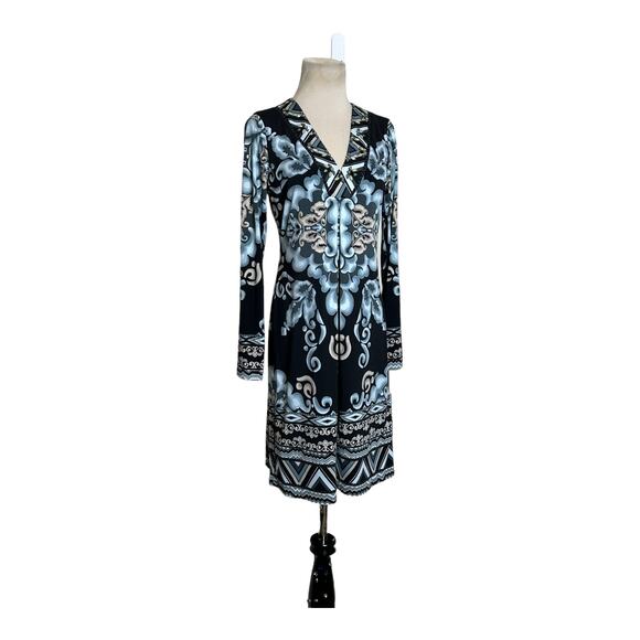 Hale Bob Tribal Black Gray Embellished  V-neck Long Sleeves Mini Dress size XS - Picture 11 of 16